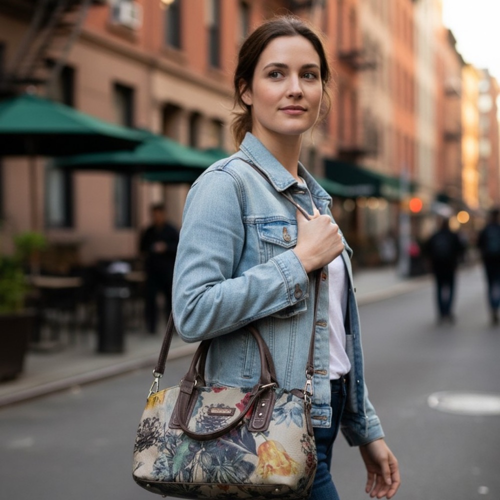 Koltov Floral Crossbody TV Handbag With Corresponding Red Leather Wallet